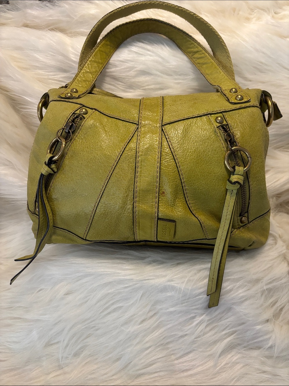 Fossil Chartreuse Leather Shoulder Satchel
